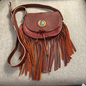 Fringed Brown Leather Crossbody Bag